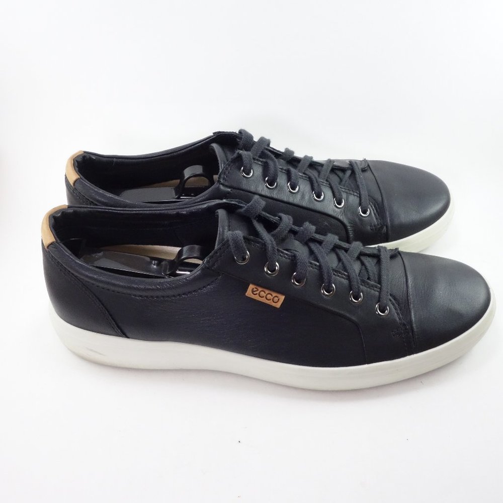 Ecco Kyle Mens Size 12 Wide Sneakers Black Leather Casual Low Top Lace Up Soft 7
